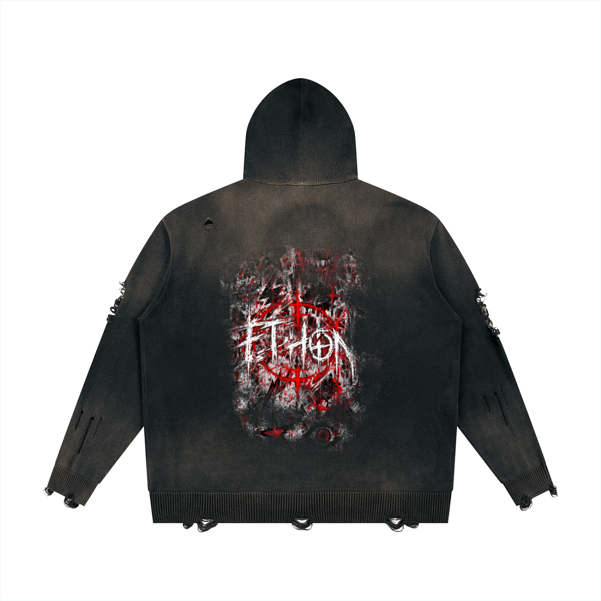 001 - LOUD Unisex Distressed Full Zip Sweater