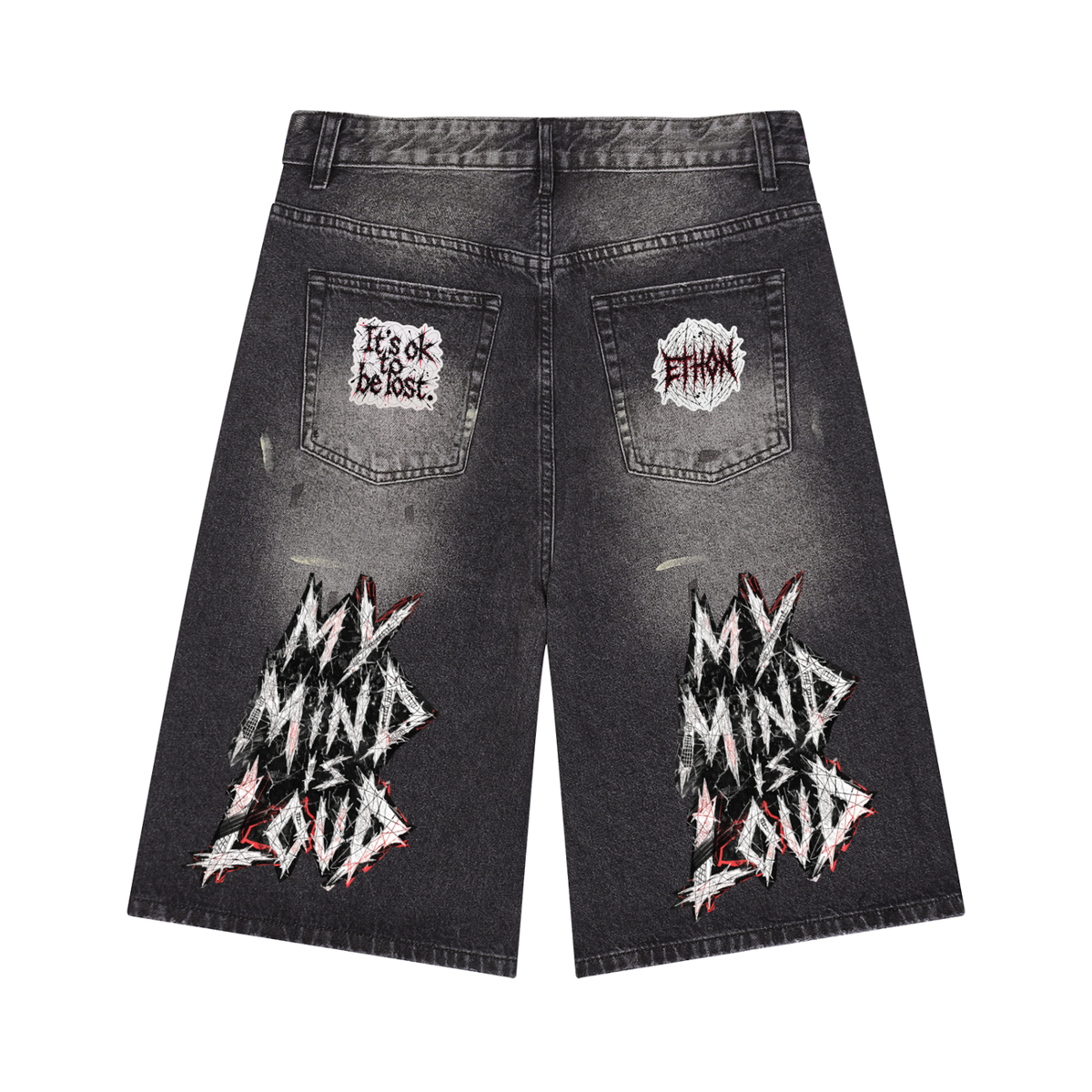 000 - BAIC ETHON Men’s Vintage Wash Wide Leg Denim Shorts