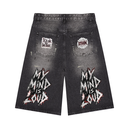 000 - BAIC ETHON Men’s Vintage Wash Wide Leg Denim Shorts