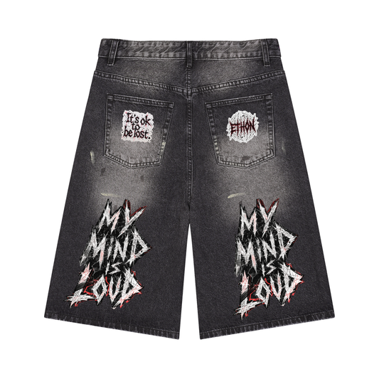 000 - BAIC ETHON Men’s Vintage Wash Wide Leg Denim Shorts