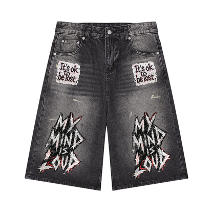 000 - BAIC ETHON Men’s Vintage Wash Wide Leg Denim Shorts