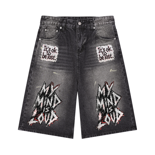 000 - BAIC ETHON Men’s Vintage Wash Wide Leg Denim Shorts