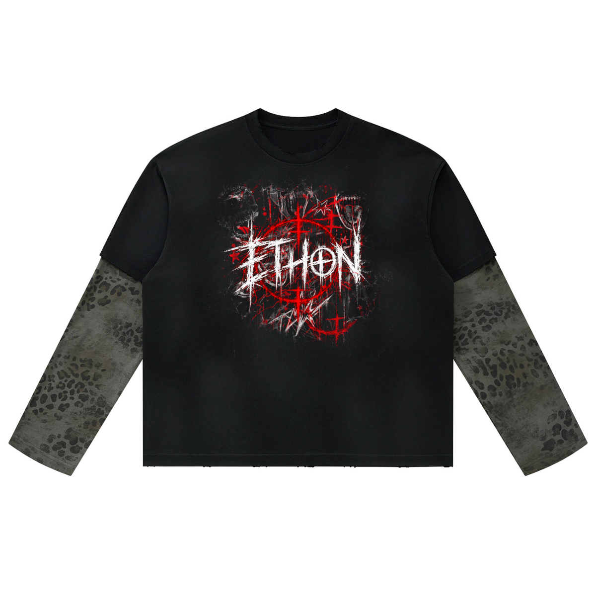 001 - LOUD Unisex Vintage Wash Leopard Paneled Layer T-Shirt